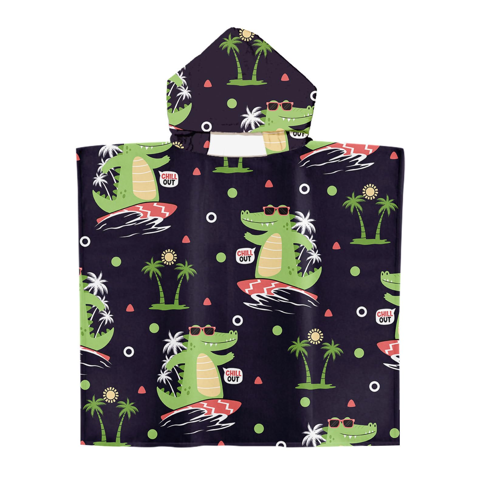 Irisbell Kids Hooded Beach Towel Cotton Blend Wearable Beach Towel with Hood for Kids Toddlers,Absorbent Soft Bath Towel Wrap Cartoon Swim Pool Bathrobe for Boys Girls (Crocodile, 25.6'' x 29.5'')