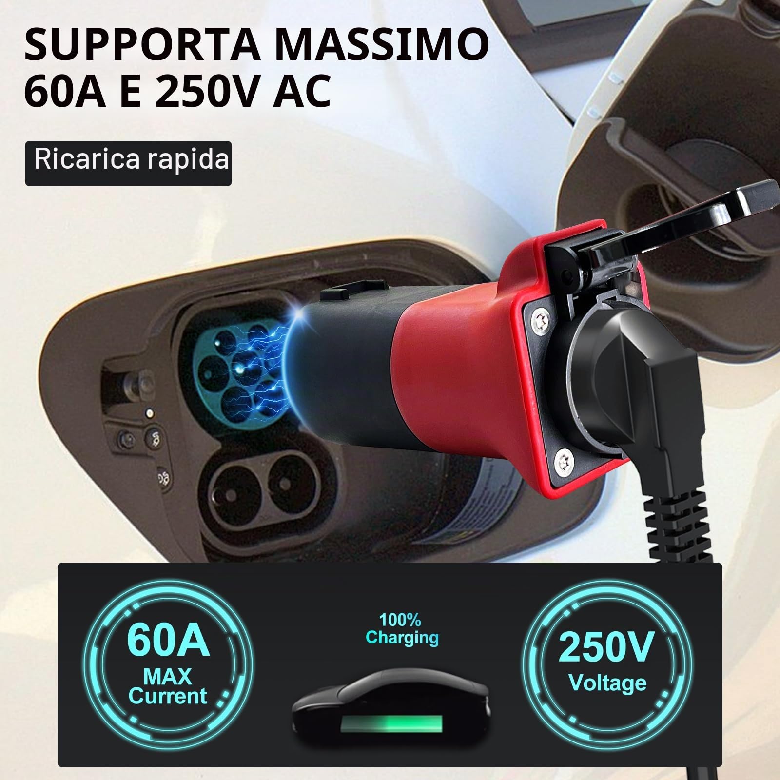 adattatore v2l mg4,adattatore tipo 2 a schuko,compatibile con i modelli MG4, MG5, MG ZS e MG MARVEL R, per campeggio, viaggi e semoventi