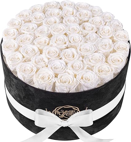 47 Flowers in a Luxury Suede Box, Birthday Gifts for Women, Preserved Flowers, Mothers Day Roses Gift for Mom, Pure White