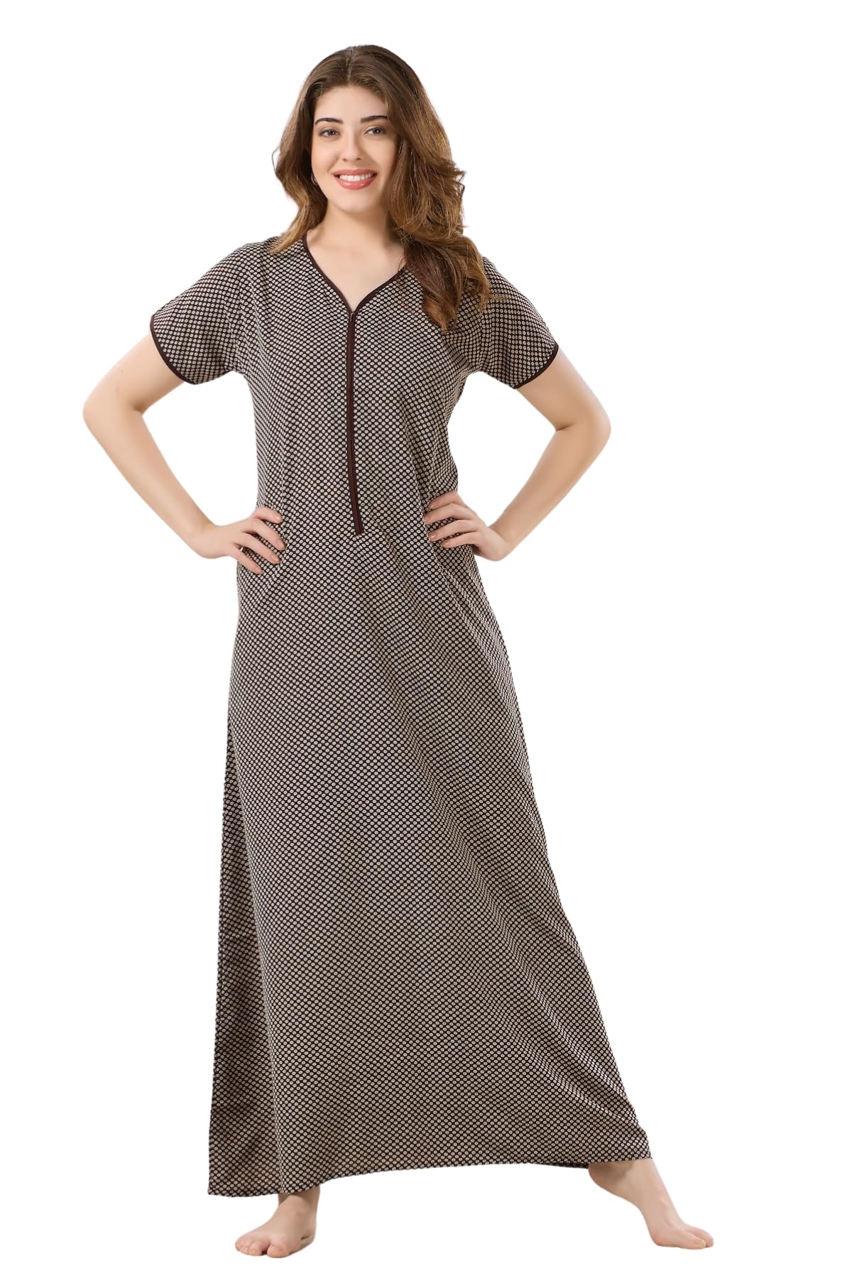 piu Women's Cotton Front Zipper Nighty-picture-32
