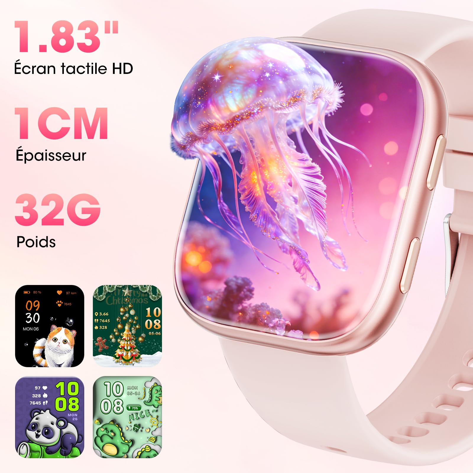 Smartwatch pour femme avec 7 bracelets et boîte cadeau, montre connectée HD de 1,83" avec appel Bluetooth, tracker d'activité avec SpO2, moniteur de fréquence cardiaque, moniteur de sommeil, podomètre