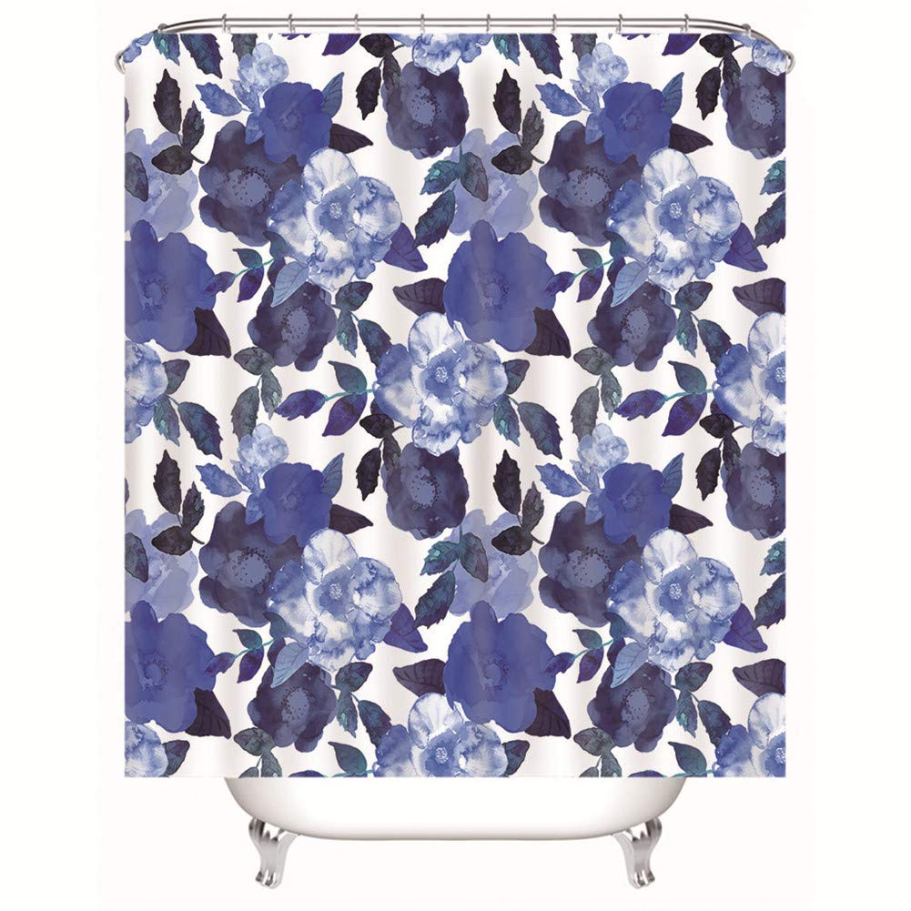 Chickwin Shower Curtains Mould Proof Resistant, 3D Print Polyester Waterproof Bath Curtain with 12 Hooks Washable Shower Curtain Liner Dry Quickly for Bathroom (Blue Petals,130x180cm)