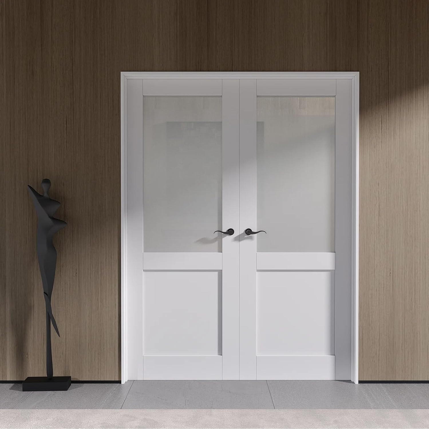 French Doors Frosted Half Glass Solid Core Interior Pantry Door Without Hardware Kit, 72"×80", Only Double 36'‘ Door Slabs Included