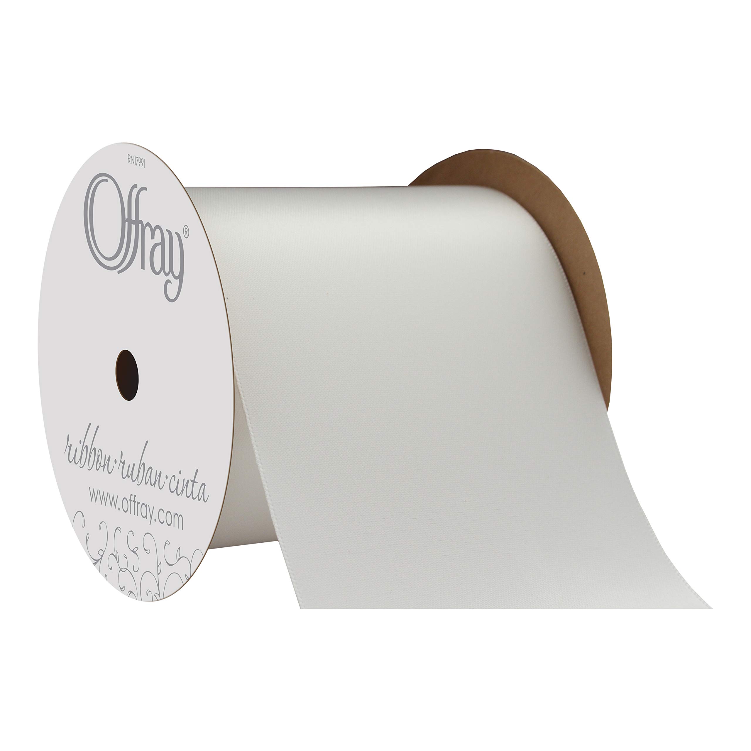 Offray Double Face Satin Craft Ribbon, 10cm Wide by 20-Yard Spool, White