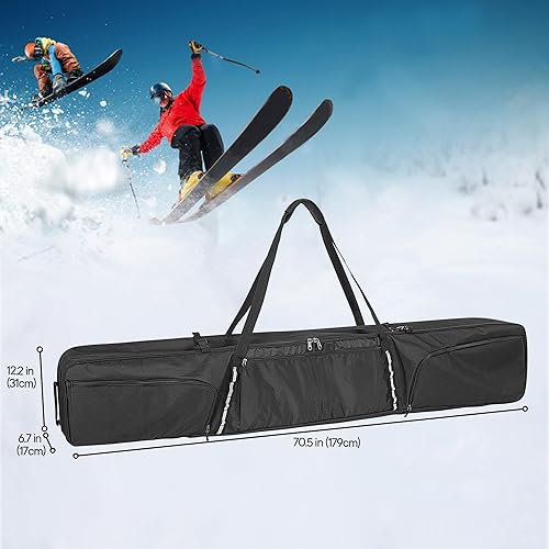 Miniatura 5 de DSLEAF Bolsa de esquí con capacidad para una tabla o un par de esquís, bolsa de snowboard para viajes aéreos con bolsillos con cremallera para