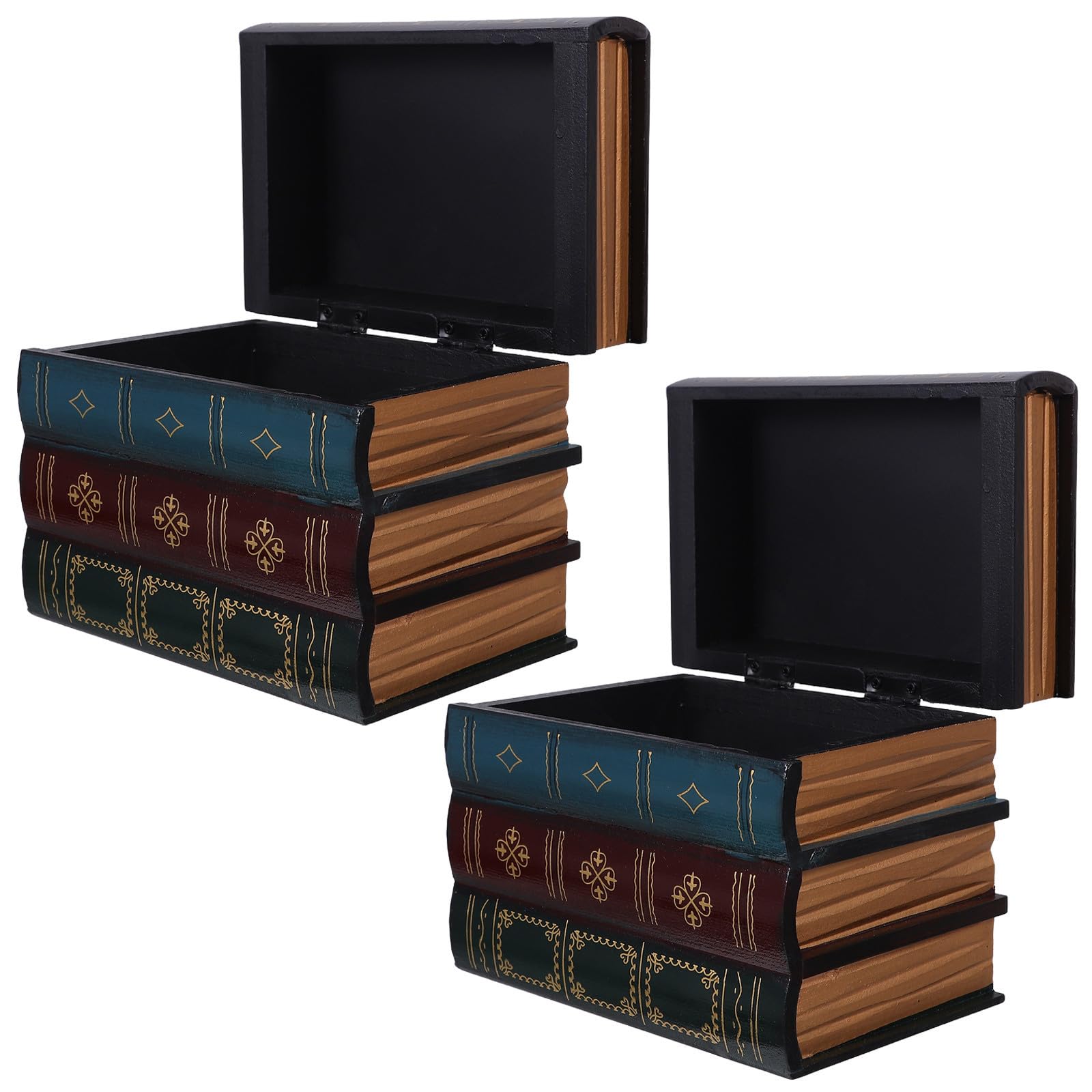 PartyKindom Caja de Almacenamiento en Madera Vintage para Ocultar Dinero y Objetos de Valor 2 Juegos Forma de Libro en Estanterías de Espacios Compartidos