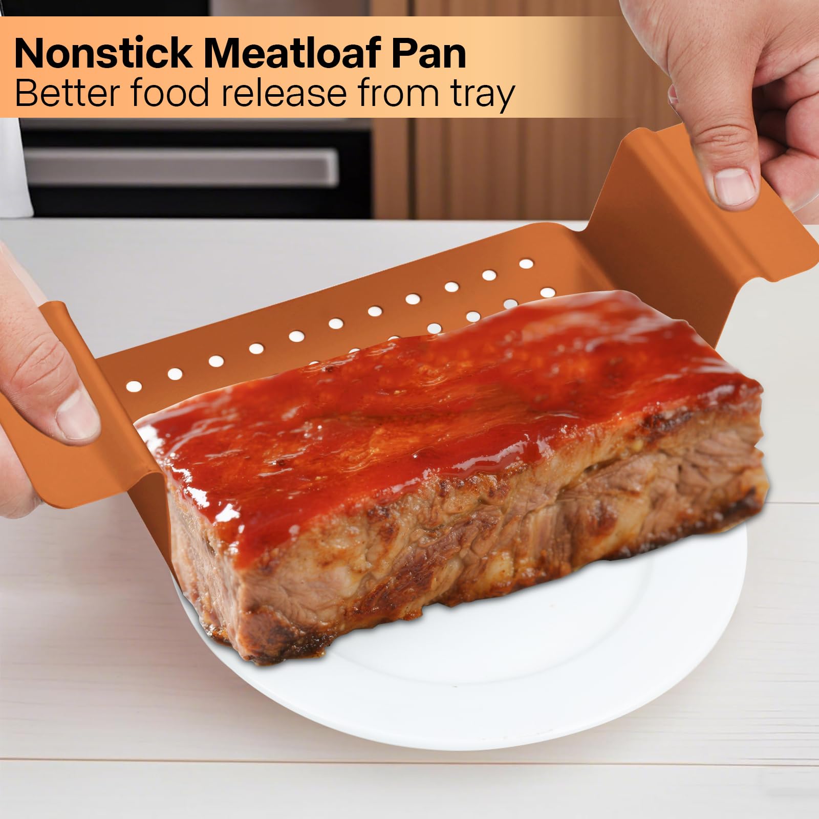 Hackbratenform mit Abtropfschale, 2er-Set, antihaftbeschichtet, Hackbratenform mit Gestell, robuste Kastenform mit Einsatz, leicht zu entfernen, perforierter Boden, zum Backen von Brot und