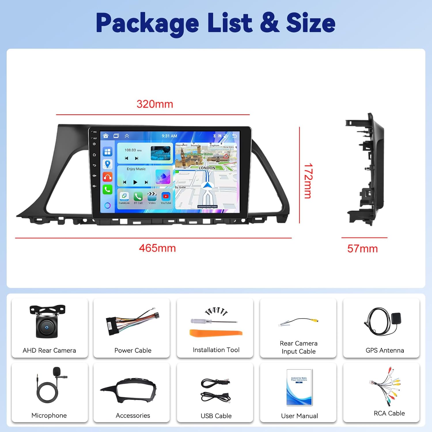 8 Core 6+128G Car Stereo for Hyundai Sonata 2015 2016 2017 with CarPlay Android Auto, Android 15 9” 1280 * 720P IPS Touchscreen with Bluetooth-5.0 GPS WiFi 32-EQ DSP 59-UIs AHD Rear Cam Split Screen