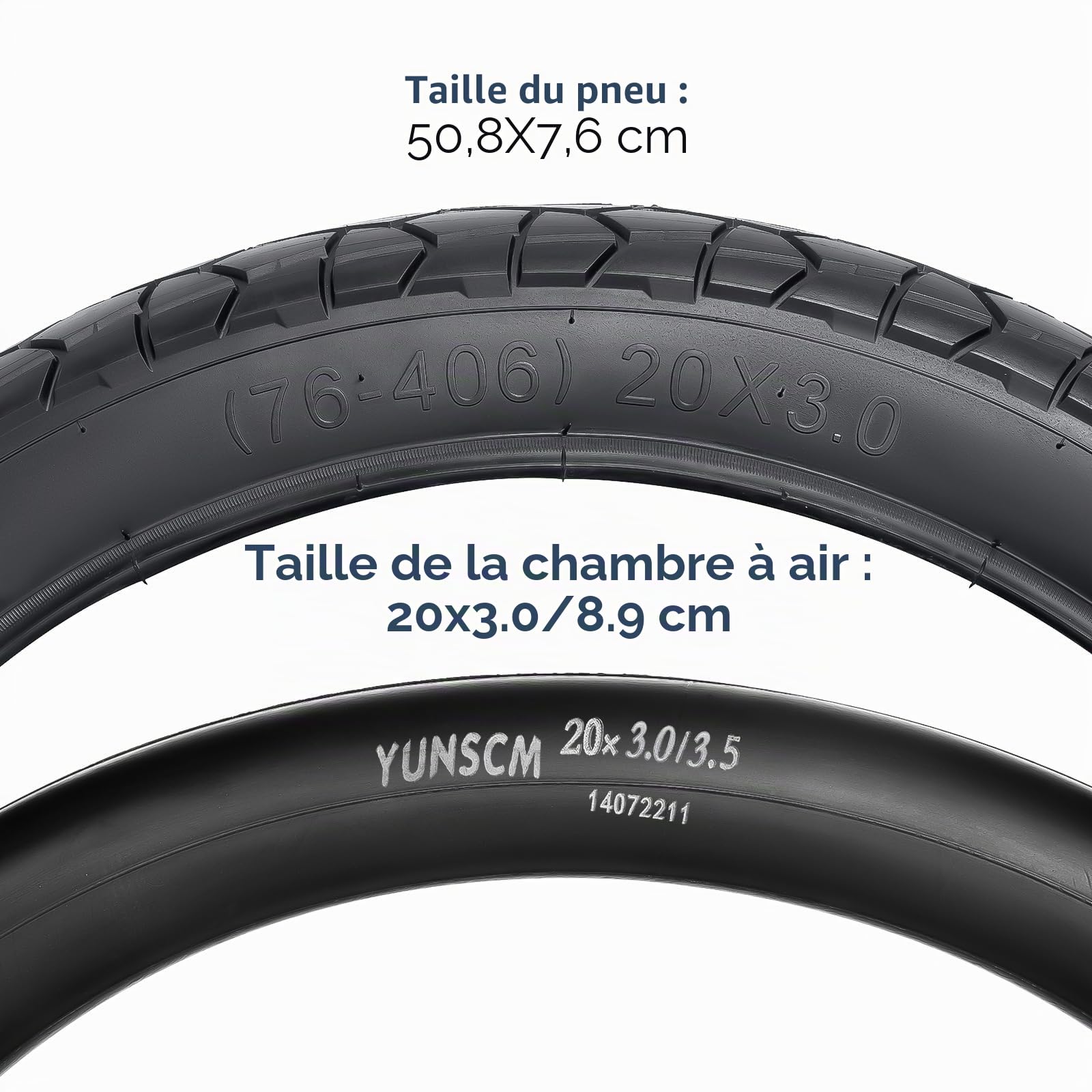YUNSCM 2-PCS 20 Pouces Fat E-Vélot pneus 20x3.0/76-406 and 20 Pouces Vélo Chambre à air Schrader Valve Compatible with Electric Vélo 20x3.0 Bike pneus and Chambre à air