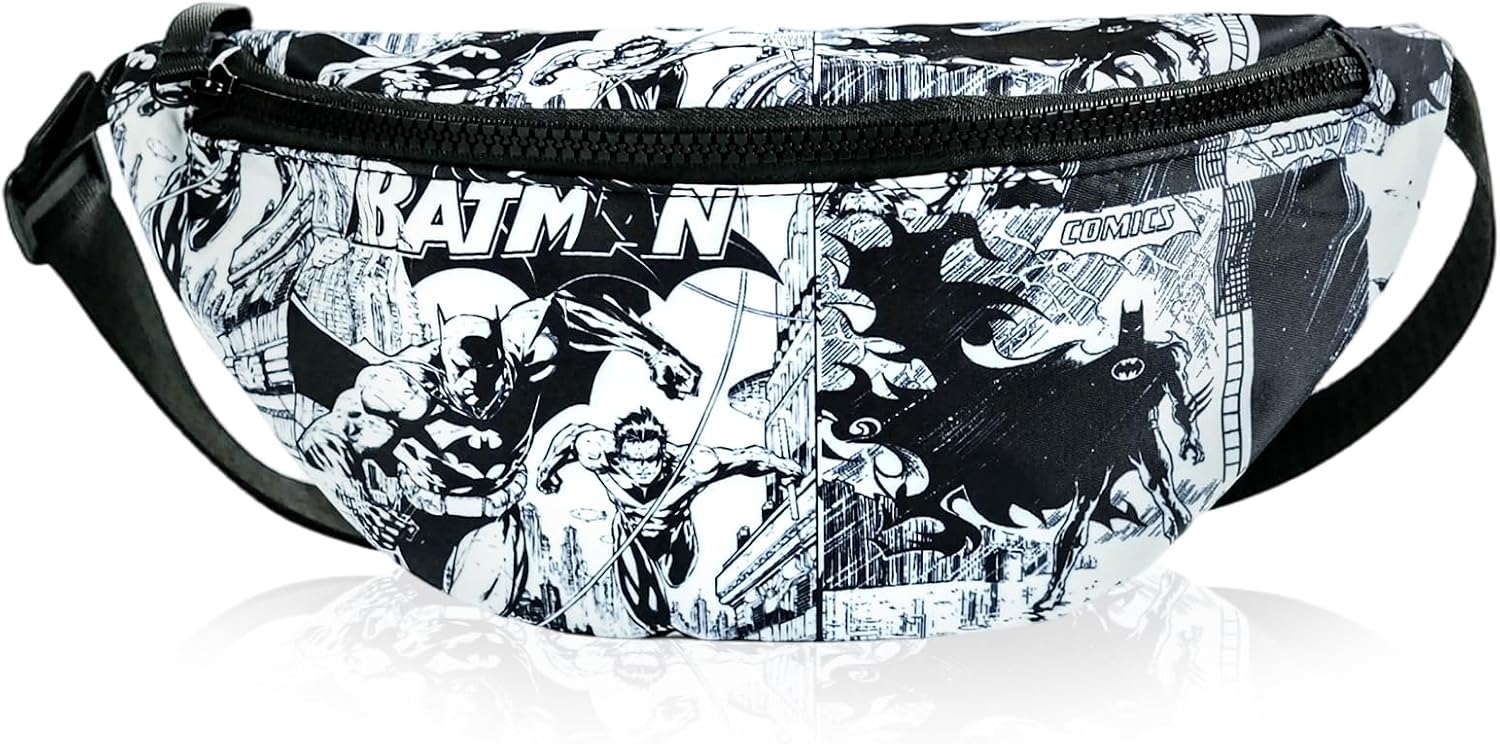 Superhero Fanny Packs for Women & Men, Waterproof Waist Pack Fashion Casual Crossbody Bags Hip Bum Bag with Adjustable Strap Hands Free for Outdoors, Hiking, Running, Travel (Black and White Graffiti)
