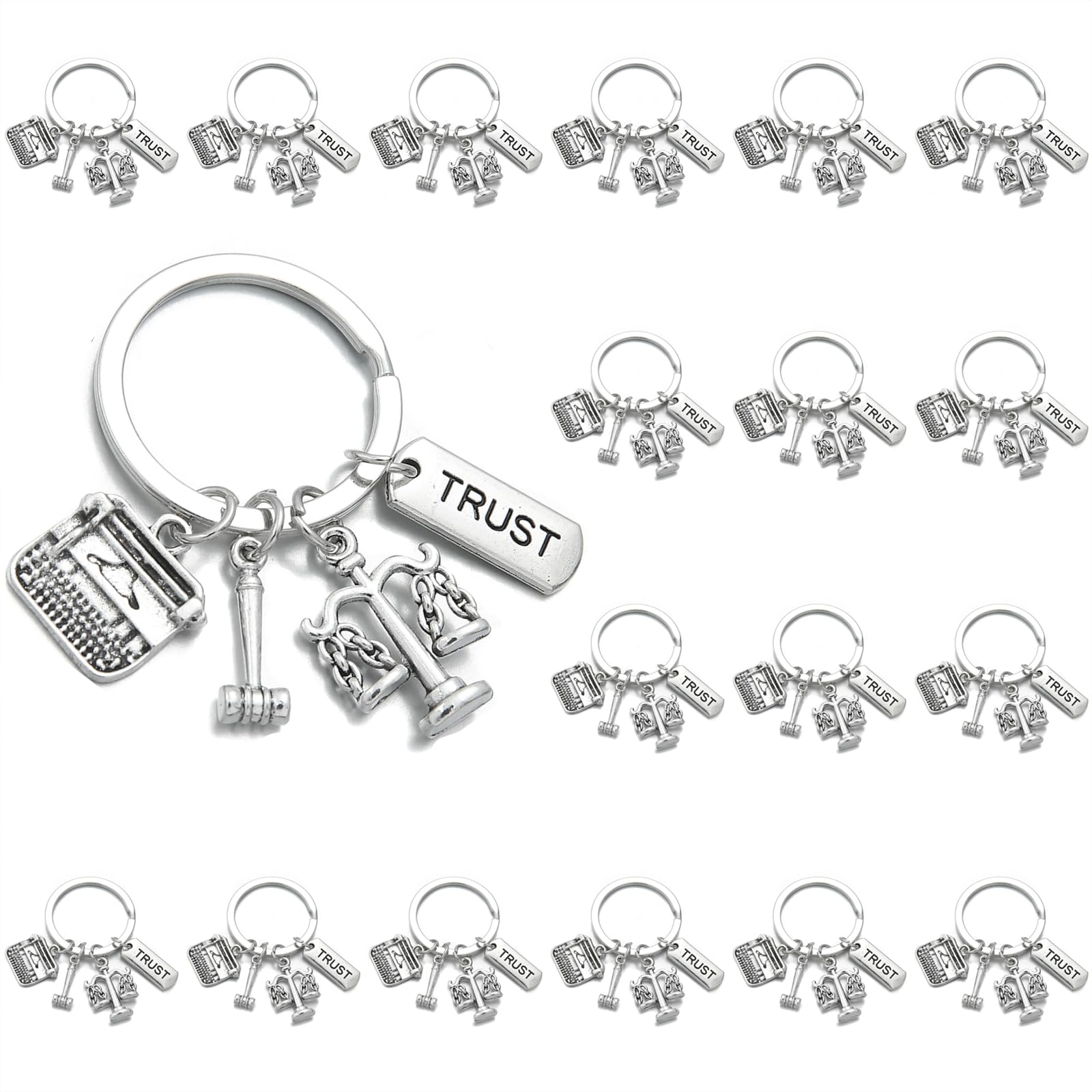 Phaeton Women's Siver 20Pcs Lawyer Keychain - Law School Student Gift, Scales Of Justice, Inspirational Gavel Key Ring