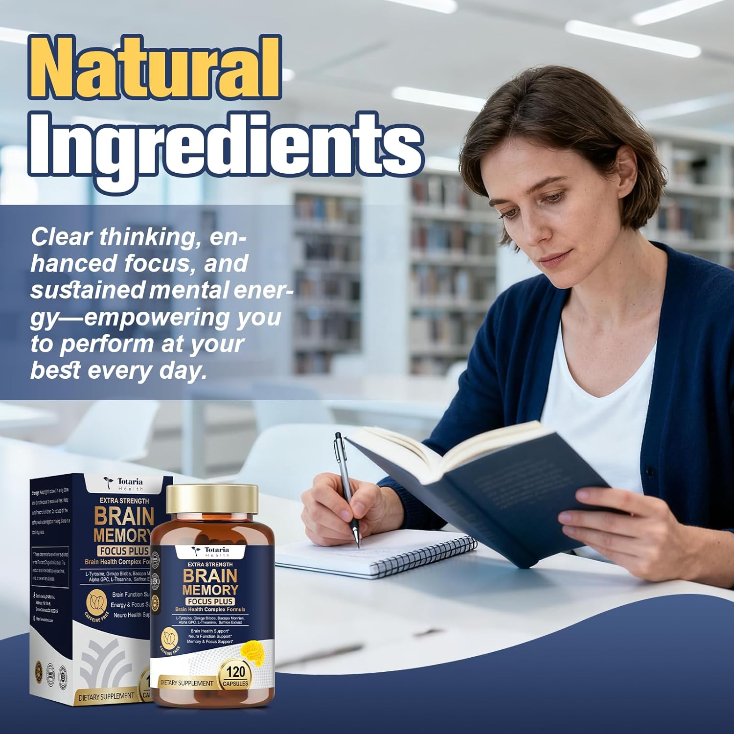 Totara Brain Supplements for Memory and Focus丨Non-Caffeinated Energy with L-Tyrosine, Alpha GPC, Ginkgo Biloba, Bacopa Monnieri, Saffron – Gluten Free, Non-GMO for Neuro & Brain Health (120 Counts) - Image 7