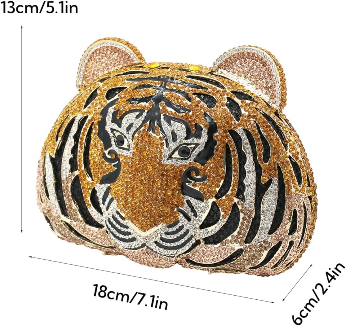 Women Cute Tiger Shaped Evening Clutch Sparkling Rhinestones Handbag Prom Party Purse - Image 4