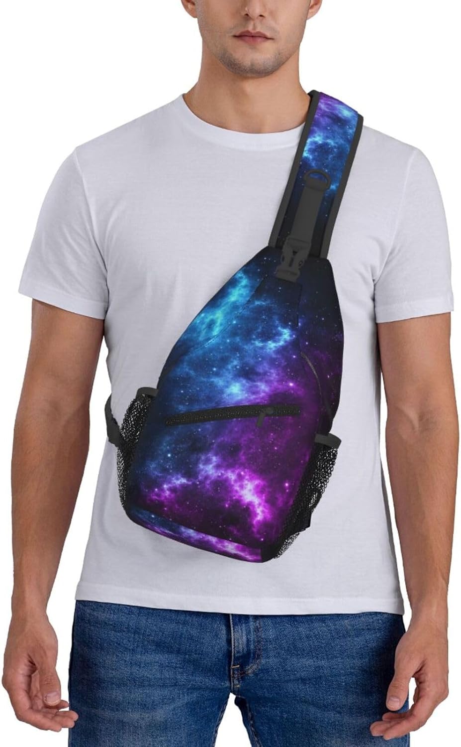 Galaxy Crossbody Sling Bags for Women Men Blue and Purple Galaxy with a Planet and a Moon Space Background Travel Sling Backpack Casual Shoulder Bag Universe Theme Gym Sports Hiking Daypack - Image 6