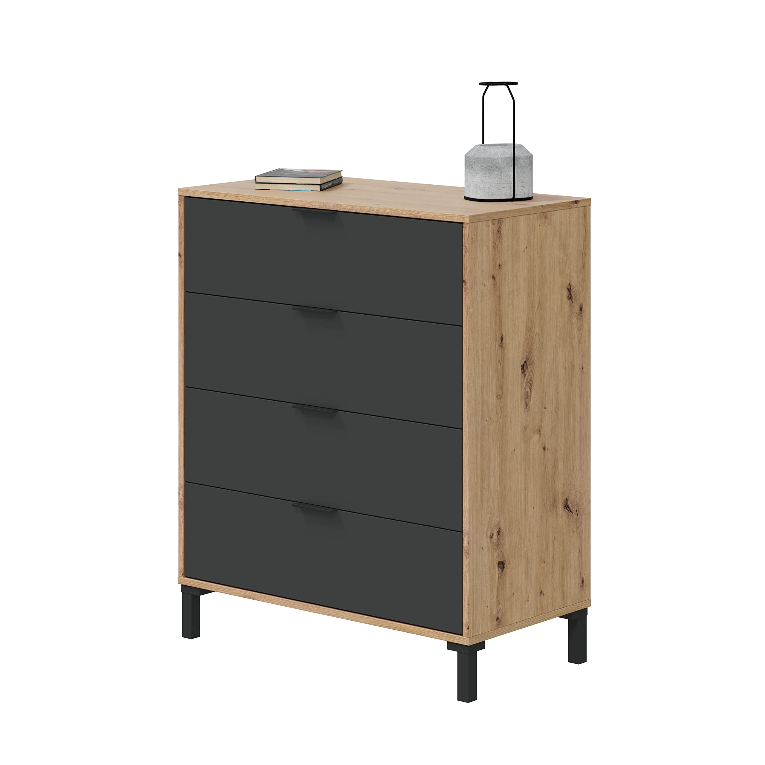 Cassettiera 77,5x93,5H cm Rovere e Grigio antracite con 4 cassetti - Rovere e grigio antracite