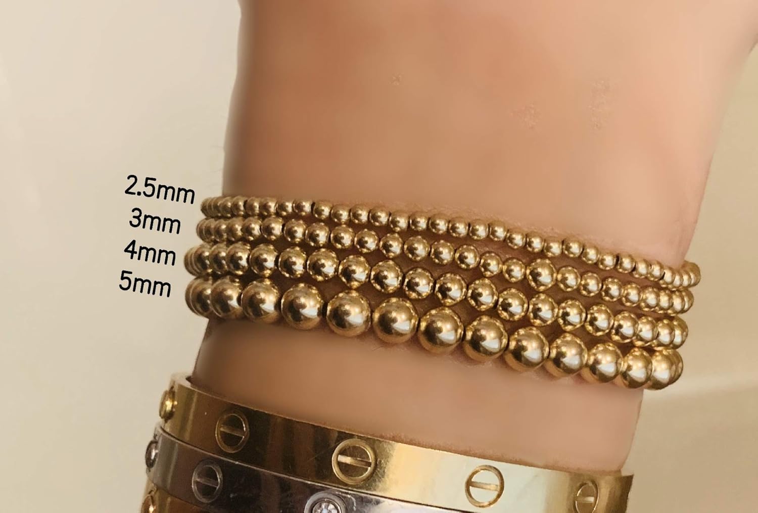 14K Gold Filled Seamless Beaded Ball Bracelet, 4mm, Stacking Stretch Bracelet