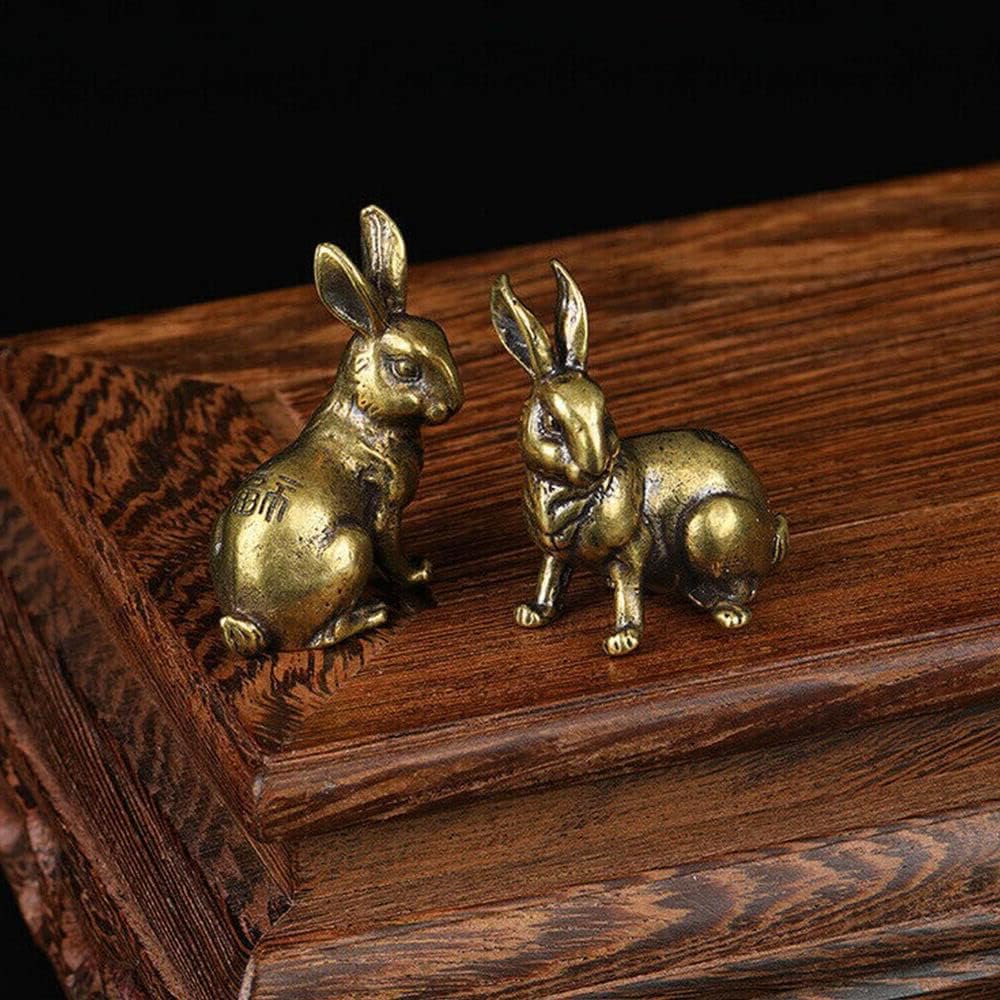 Brass Bunnies Antique Copper Lucky Cat Figurines Miniatures