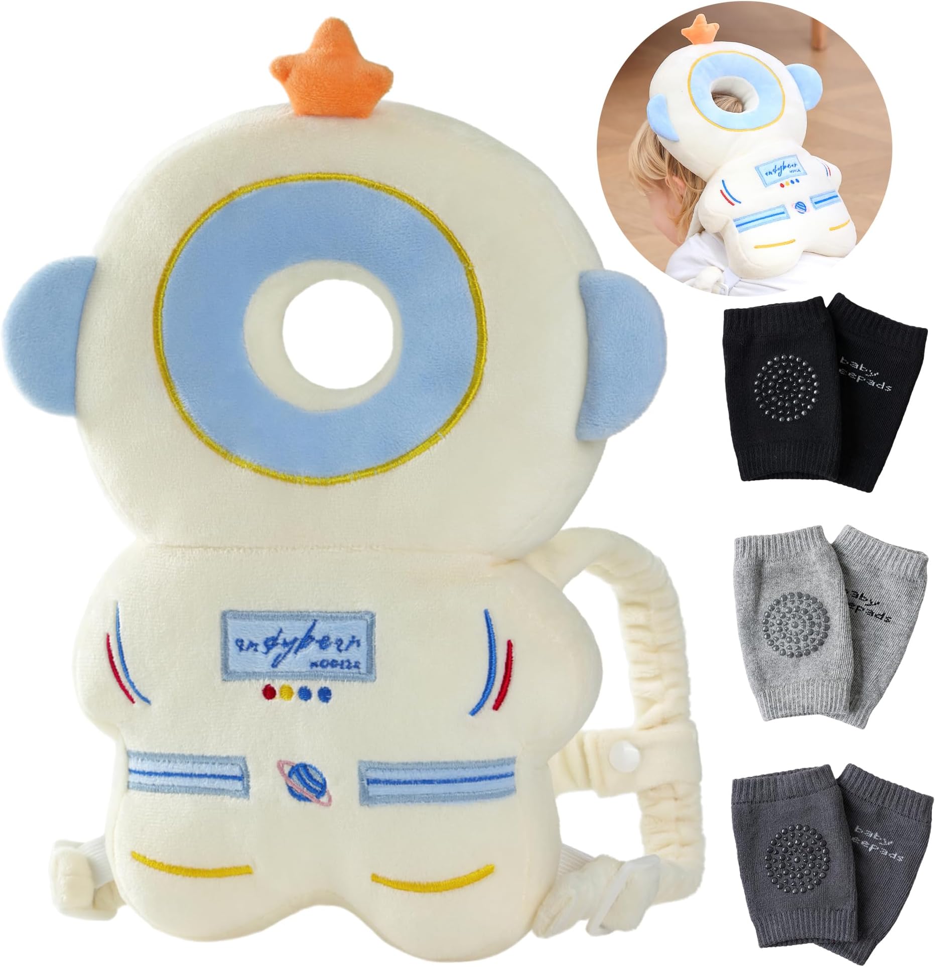 Feidoog Baby Head Protector Cushion Backpack with 3 Knee Pads for Walking & Crawling,Astronauts