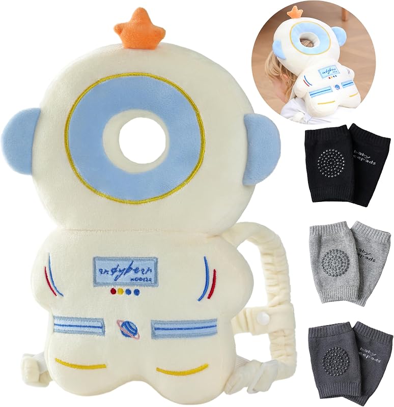 Baby Head Protector Backpack with 3 Knee Pads for Walking,Astronauts | Soft Cotton,Comfortable and Breathable,Adjustable Plush Straps,Head Protection for Baby Walking and Crawling