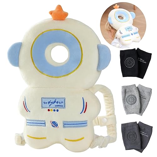 Miniatura 8 de Feidoog Mochila Cojín Protector de Cabeza para Bebé con 3 Rodilleras para Caminar y Gatear, Dragón Dragón verde,Astronautas azules y