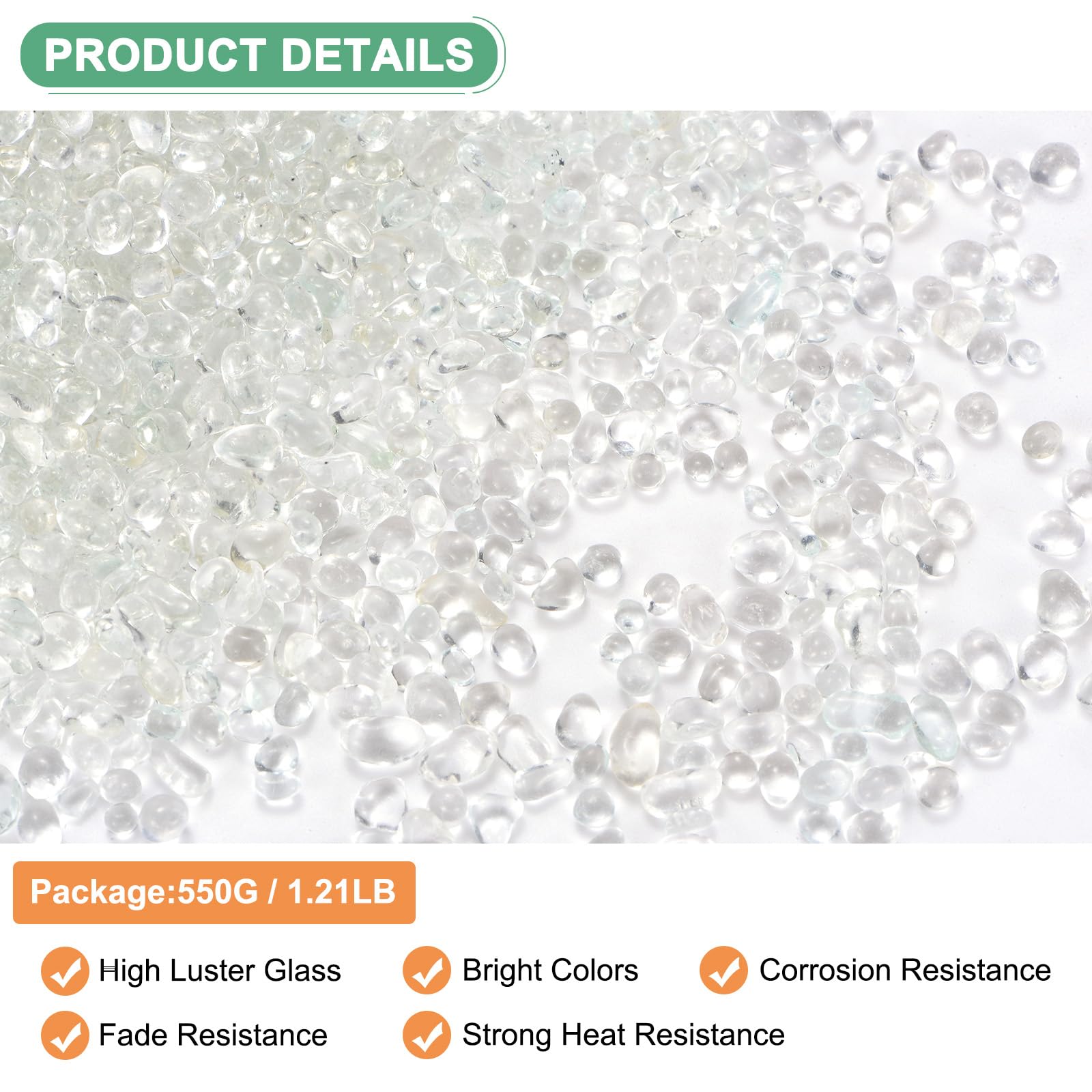 M METERXITY High Luster Round Fire Glass Beads, Glass Gems, Glass Pebbles - Image 2