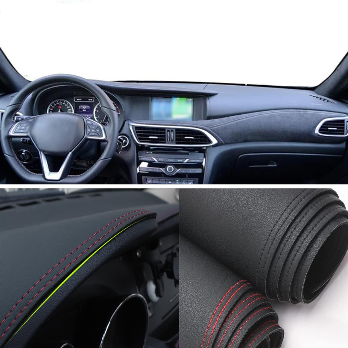 Black Leather Style Car Dash Mat Dashboard Cover Dash Panel Interior Console Pad Compatible for Infiniti Q30 2016-2023