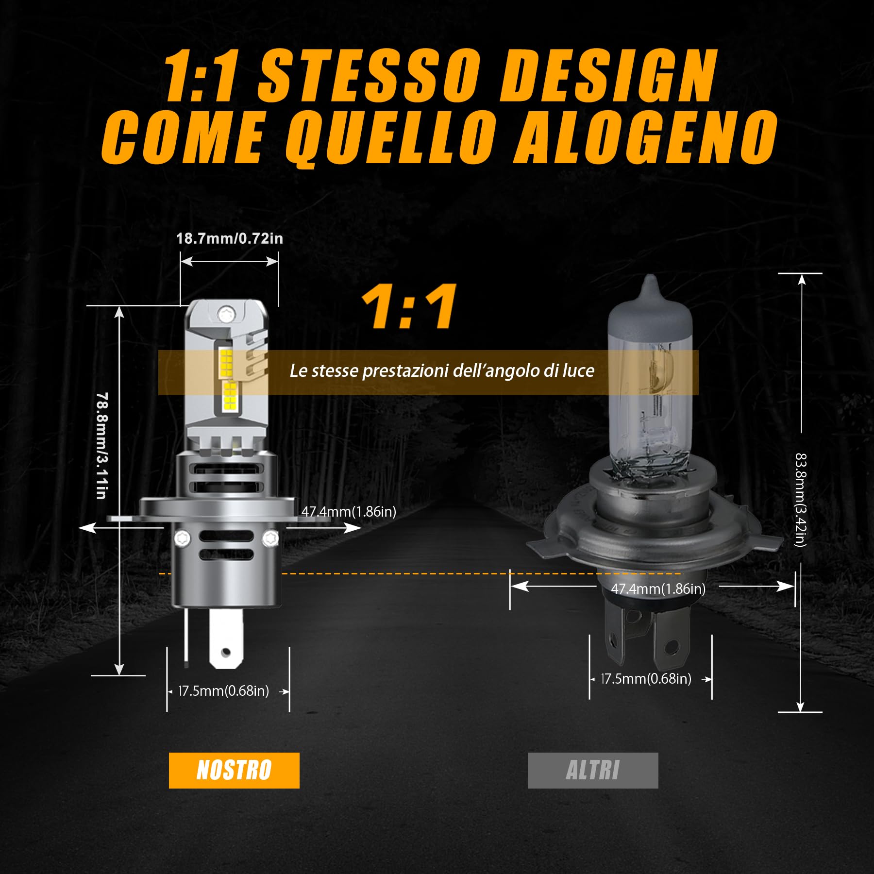 Lampadine H4 LED, 80W 18000LM 6500k Bianco Freddo 24V 12V Luminosità 1:1 H4 LED Non Polarità Per Auto e Moto Faro Per Sostituzione Lampadine Alogene e Kit Xenon 2 Lampade