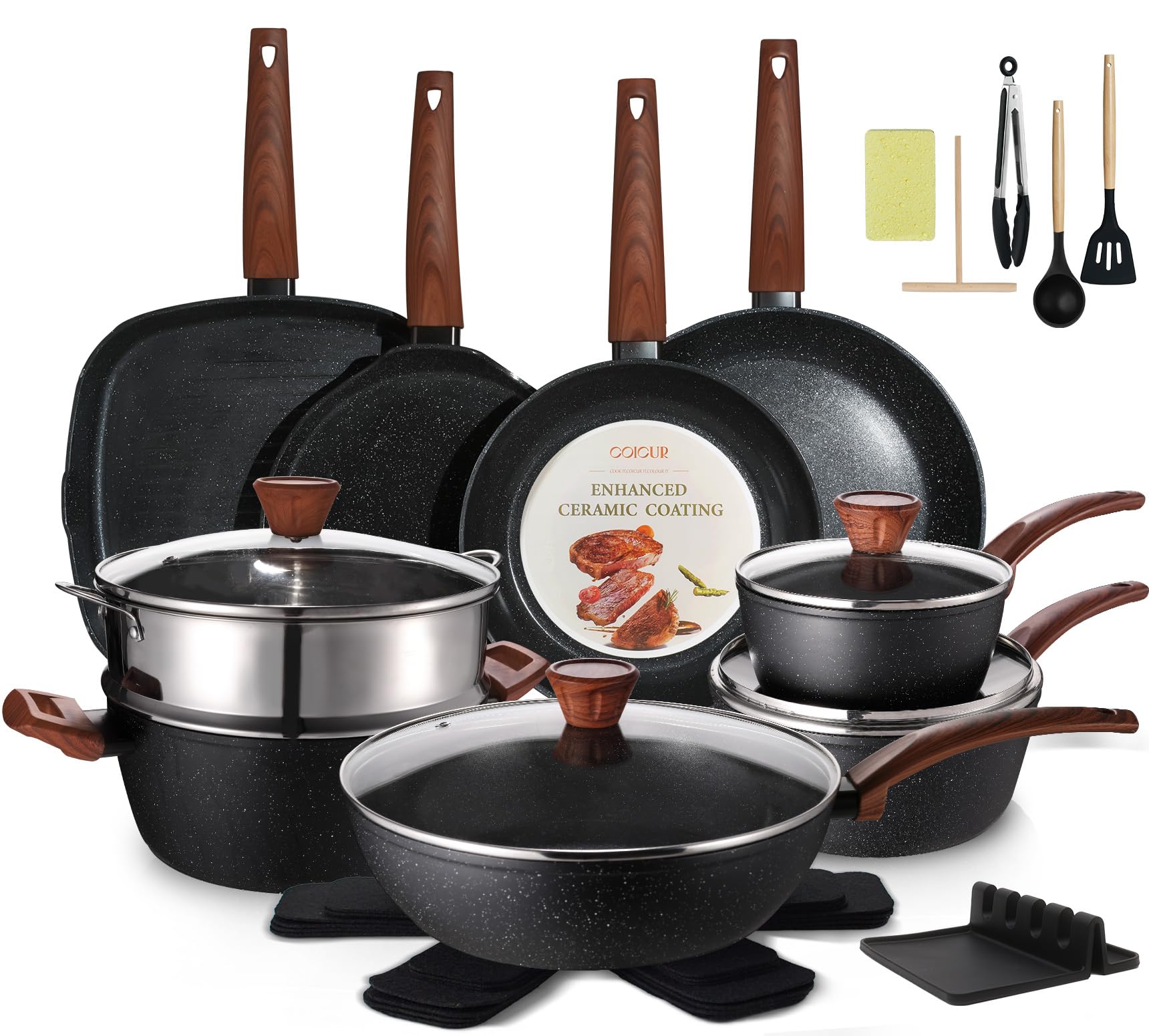 Coicur Ceramic Cookware Set - 26 Pcs Nonstick -1 Coicur Ceramic Cookware Set - 26 Pcs Nonstick -1
