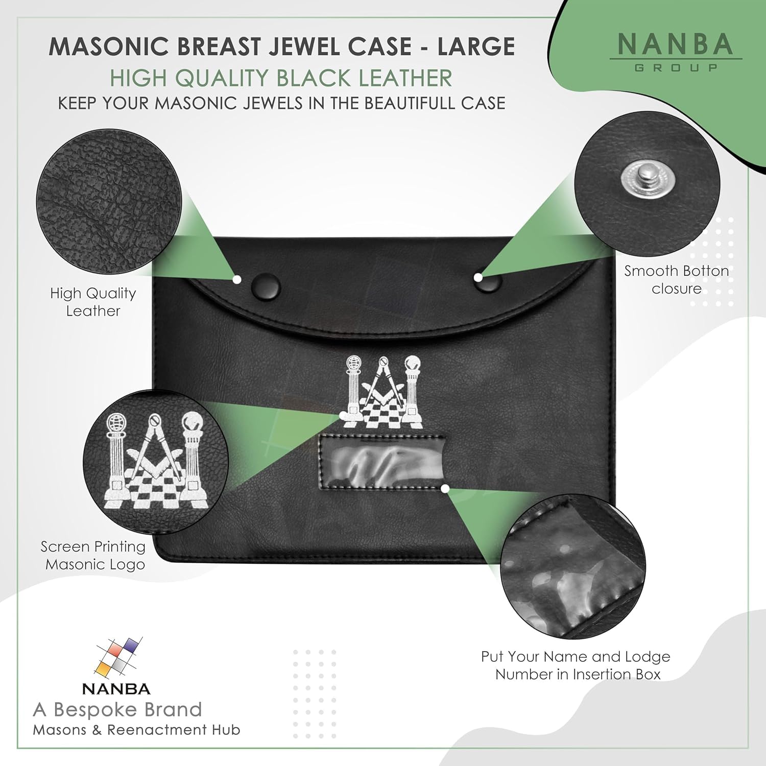Premium Masonic Regalia Pocket Jewel Holder Case with 2 Pads– Leather Carry Wallet with Soft Lining for Freemason Lodge Jewels, Pins & Badges