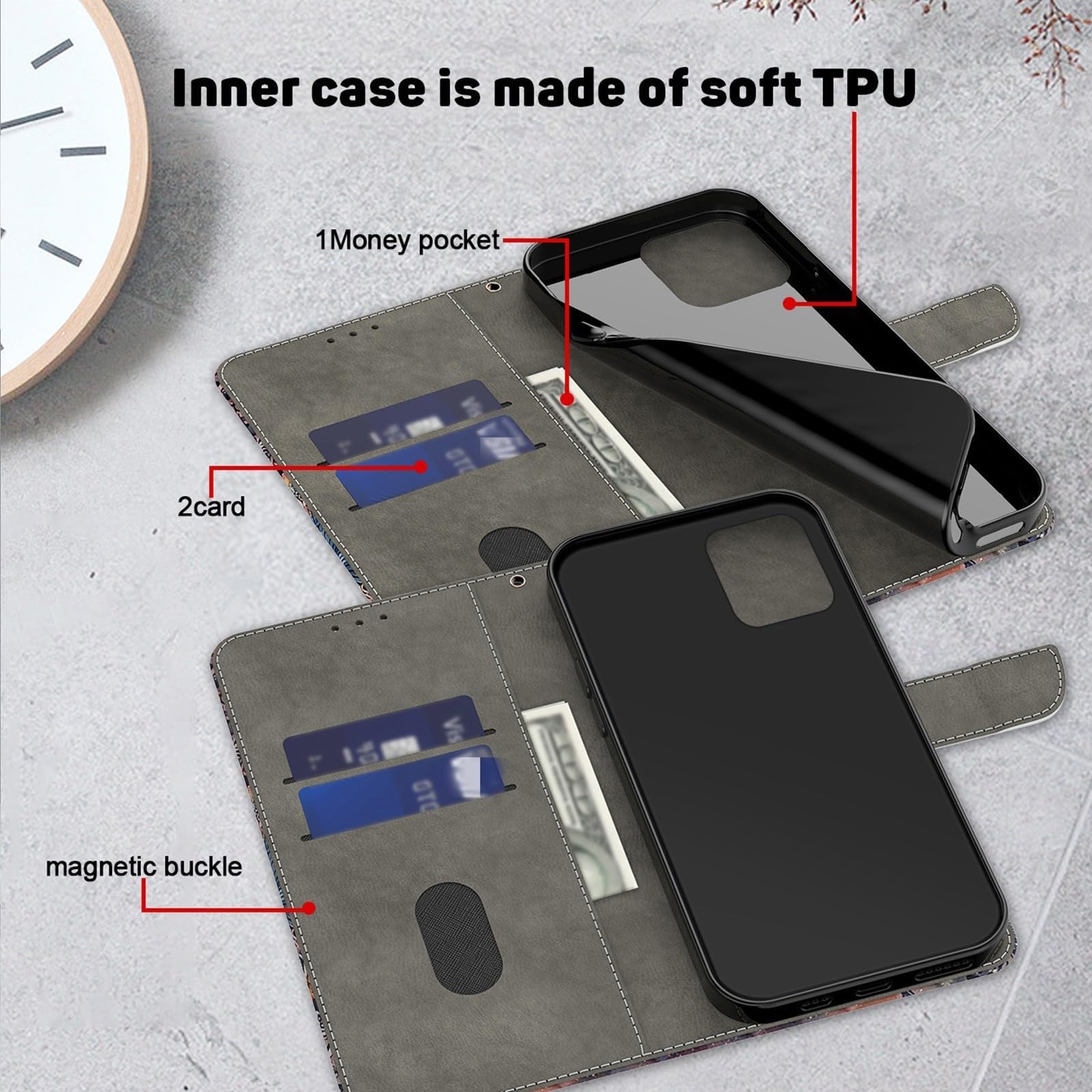 Generic Étui compatible avec Google Pixel 4A Couleur/motif : (Big Flower) motif cuir portefeuille aimant flip back case