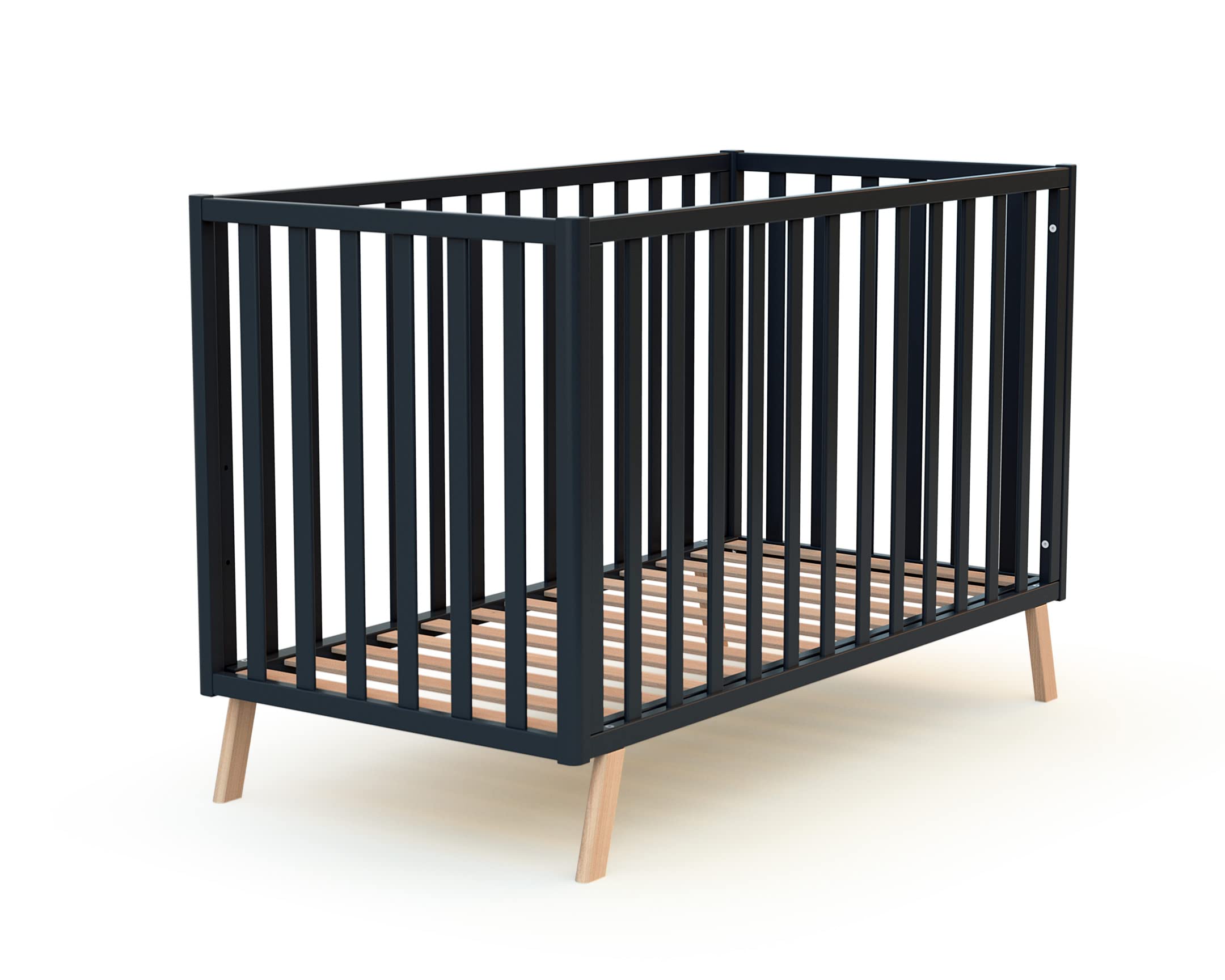 AT4 - Cuna bebé casita evolutiva CONFORT madera - Haya Barnizada/Gris grafito - 60 x 120-125,50 x 64 x 158 cm