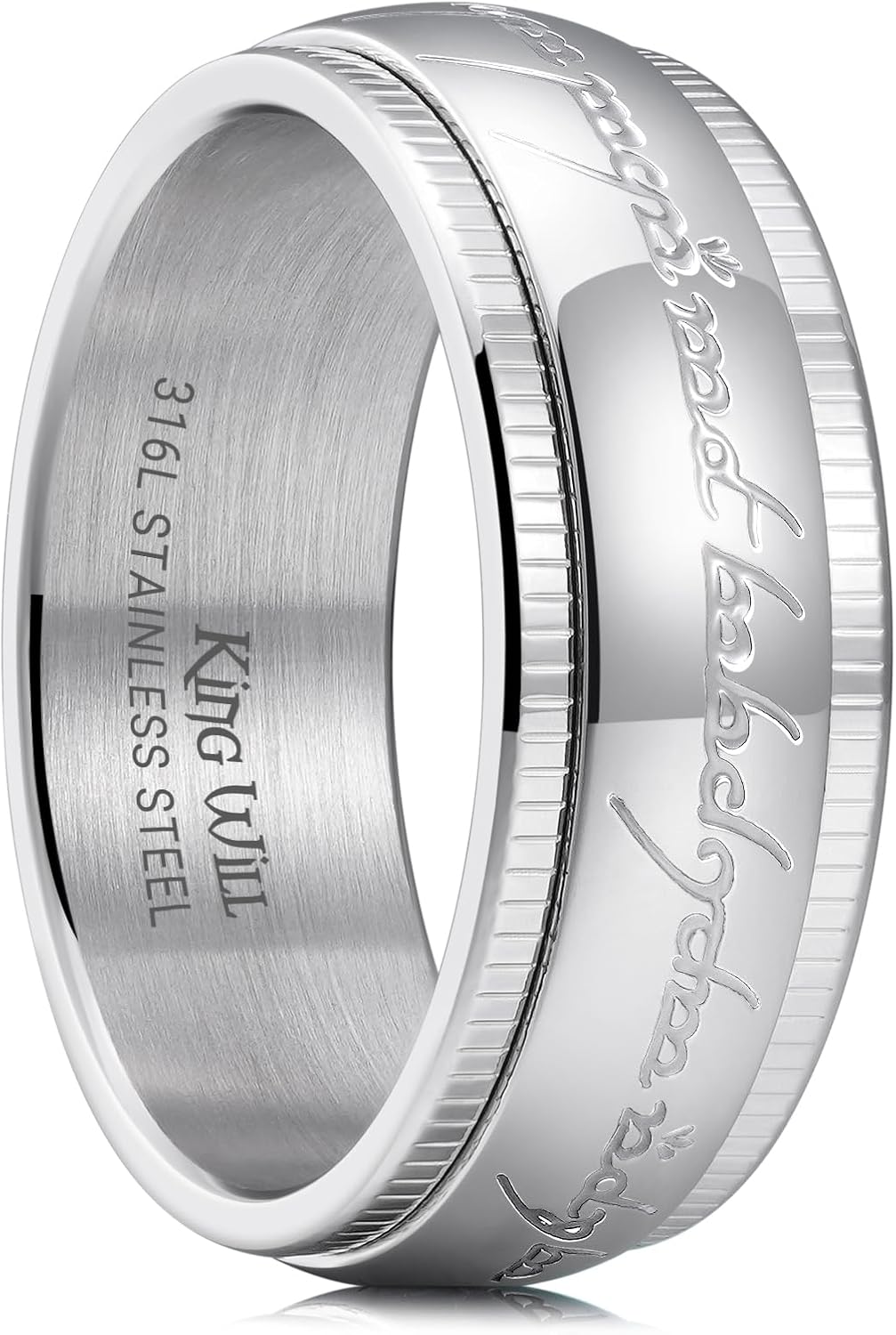 King Will 316L Stainless Steel Wedding Band for Men Women-8mm Gold/Black/Sliver Fidget Spinner Wedding Ring High Polished with Unique Pattern Design Comfort Fit Size 7-14