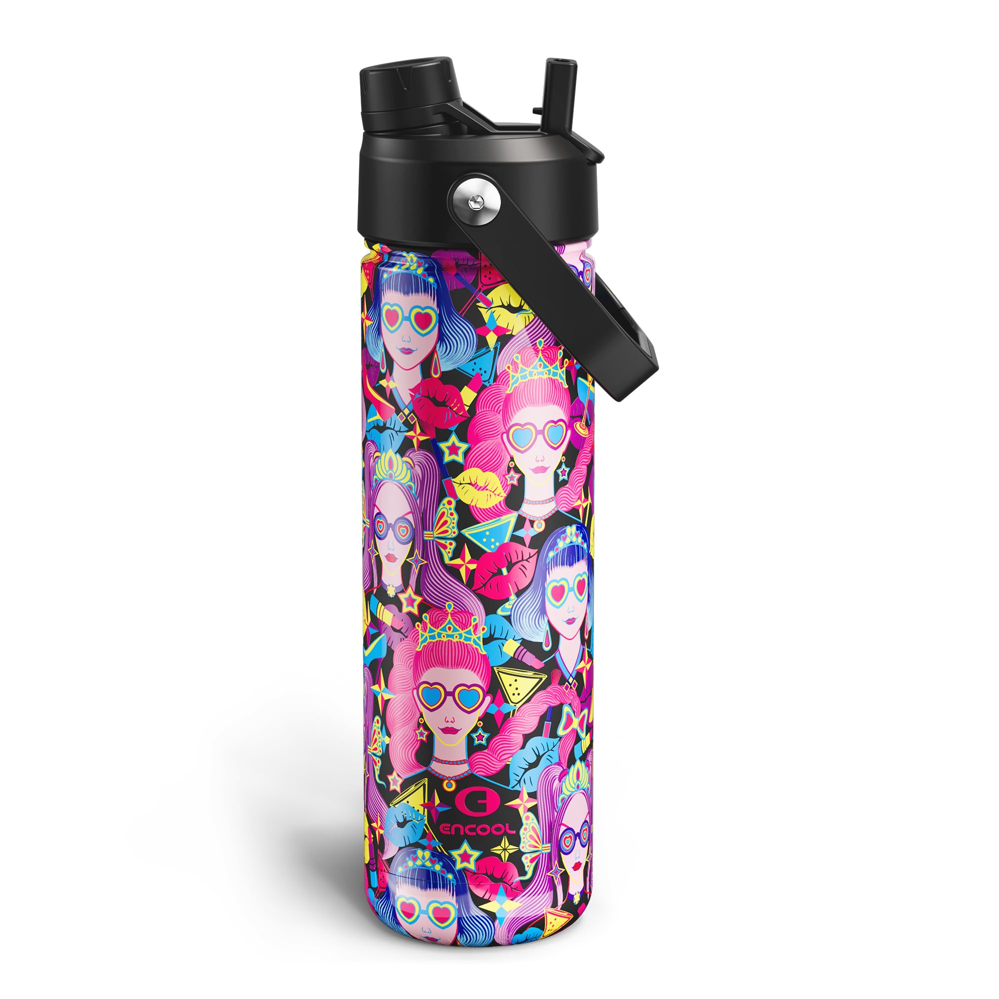 ENCOOL Insulated Water Bottle with Straw Stainless Steel Water Bottle, Leak-Proof, BPA-Free, Double Wall Vacuum Keeps Cold for 24 Hours for Sports, Travel, School (26 oz, Midnight Muse)