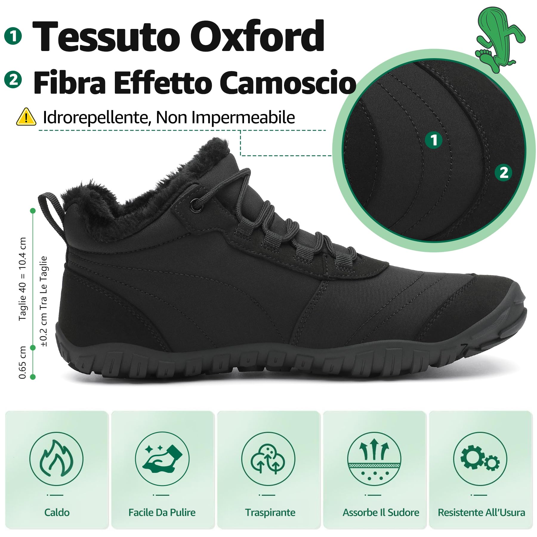 SAGUARO Barefoot Scarpe Invernali Caldo Stivali Neve per Uomo Donna,Gr.36-48