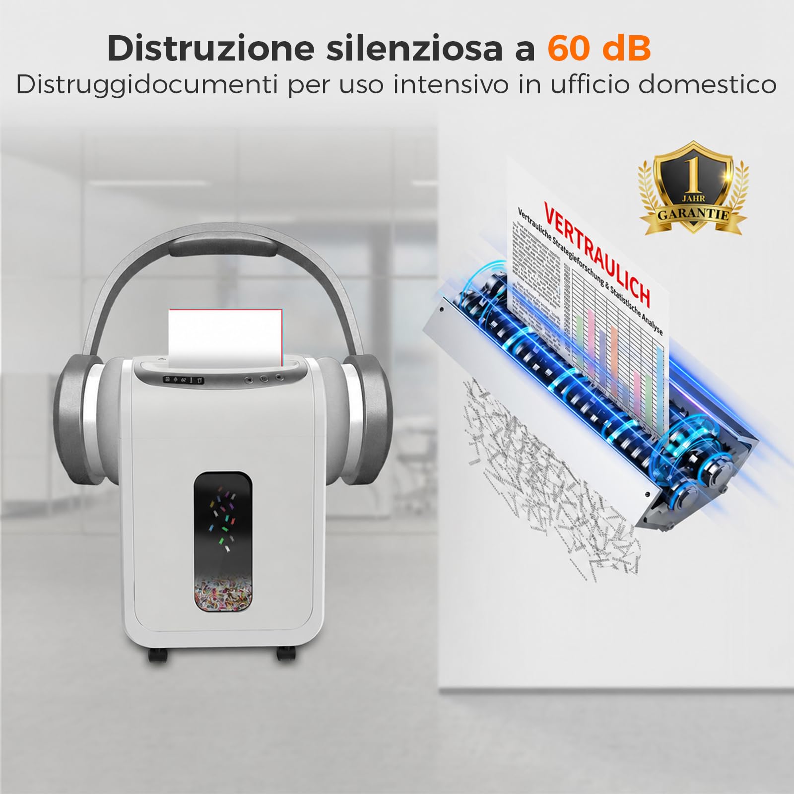 VidaTeco Tritadocumenti 9 Fogli Micro-Cut P-5 20L per Ufficio e Home Office | Distruggidocumenti con Triturazione a Microtaglio,20 Litri Distrugge CD e carte di credito Graffette Bianco
