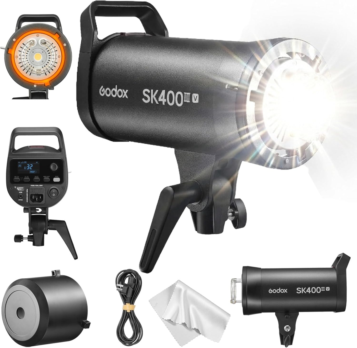 Godox SK400IIIV SK400III-V 400Ws Studio Strobe Flash,【SK400IIV 𝐔𝐩𝐠𝐫𝐚𝐝𝐞𝐝】 GN65 5700K with 10W LED Modeling Led, Built-in Godox 2.4G Wireless X System/1/260s-1/170s Flash Duration/Bowens Mount