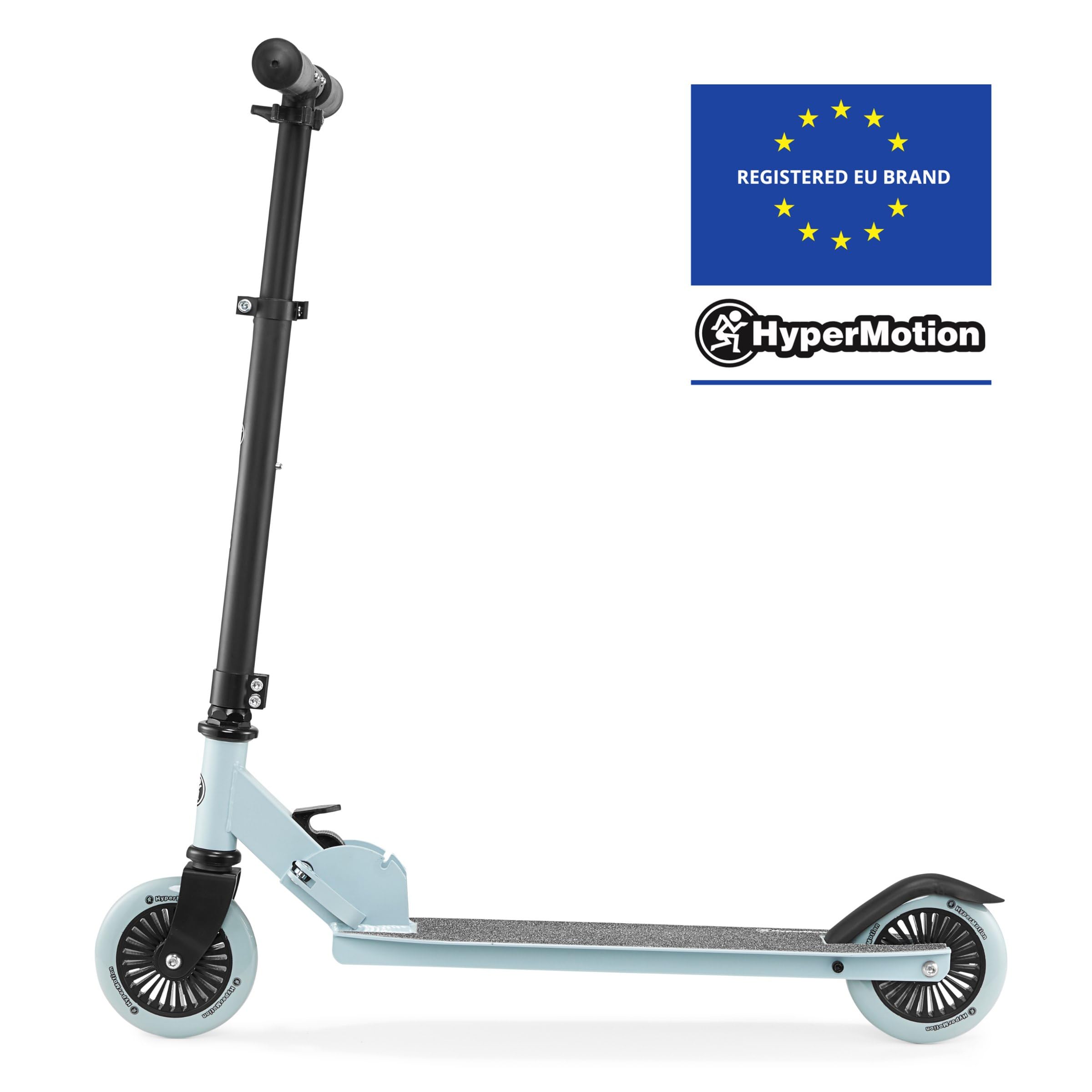 HyperMotion Monopattino Bambini 3-8 Anni, Modello WILLY a 2 Ruote, Manubrio Regolabile e Pieghevole, Pedana Antiscivolo, Ruote in Gomma, Portata 40 kg, Nero/Blu