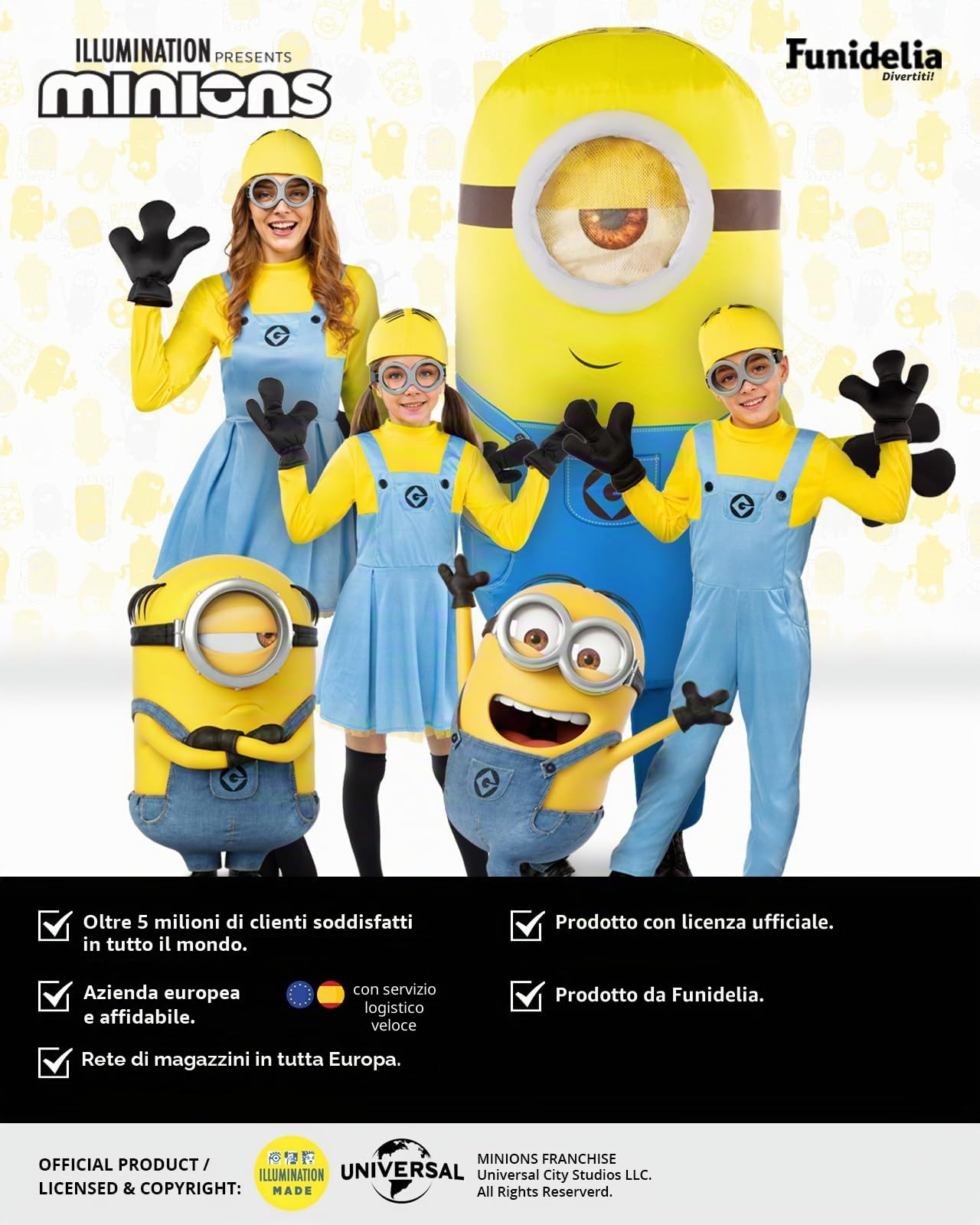 Funidelia Costume Ufficiale Minions Gonfiabile per Uomo e Donna, Tenuta da cartoni animati per adulto, Costumi per Carnevale, Halloween e Addii al Celibato – Taglia Unica