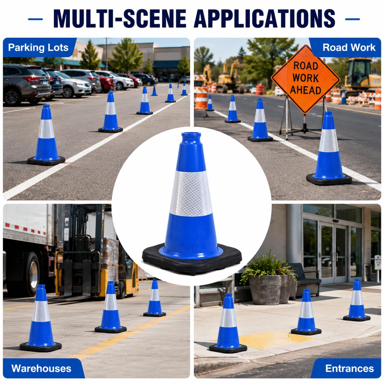 8 Cônes de signalisation 30 cm avec Base Lourde, Cônes de sécurité Haute visibilité avec Bandes réfléchissantes, Balises de Chantier Robustes pour parkings, Routes et Zones de Circulation