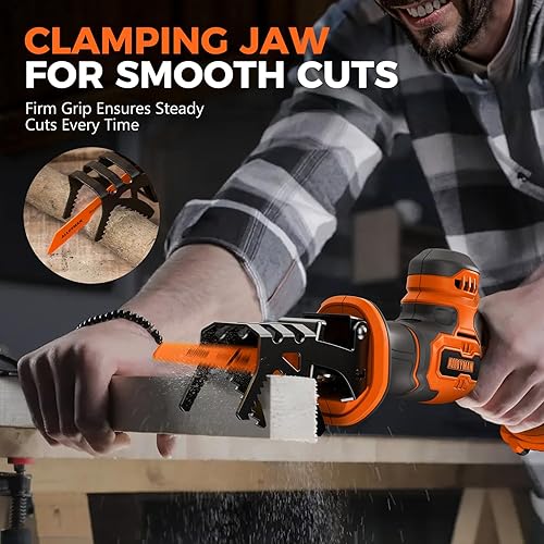 Miniatura 4 de Sierra de vaivén Alloyman, sierra sin cable de 20 V con batería de 2 x 2.0 Ah y cargador, velocidad variable 0-3500 SPM, cambio de cuchilla sin