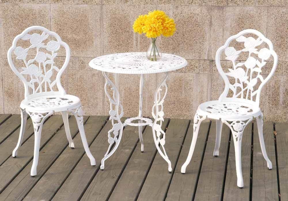 1PerfectChoice 3 Pieces Bistro Set Outdoor Patio Garden Round Table Chairs Rose Floral in White