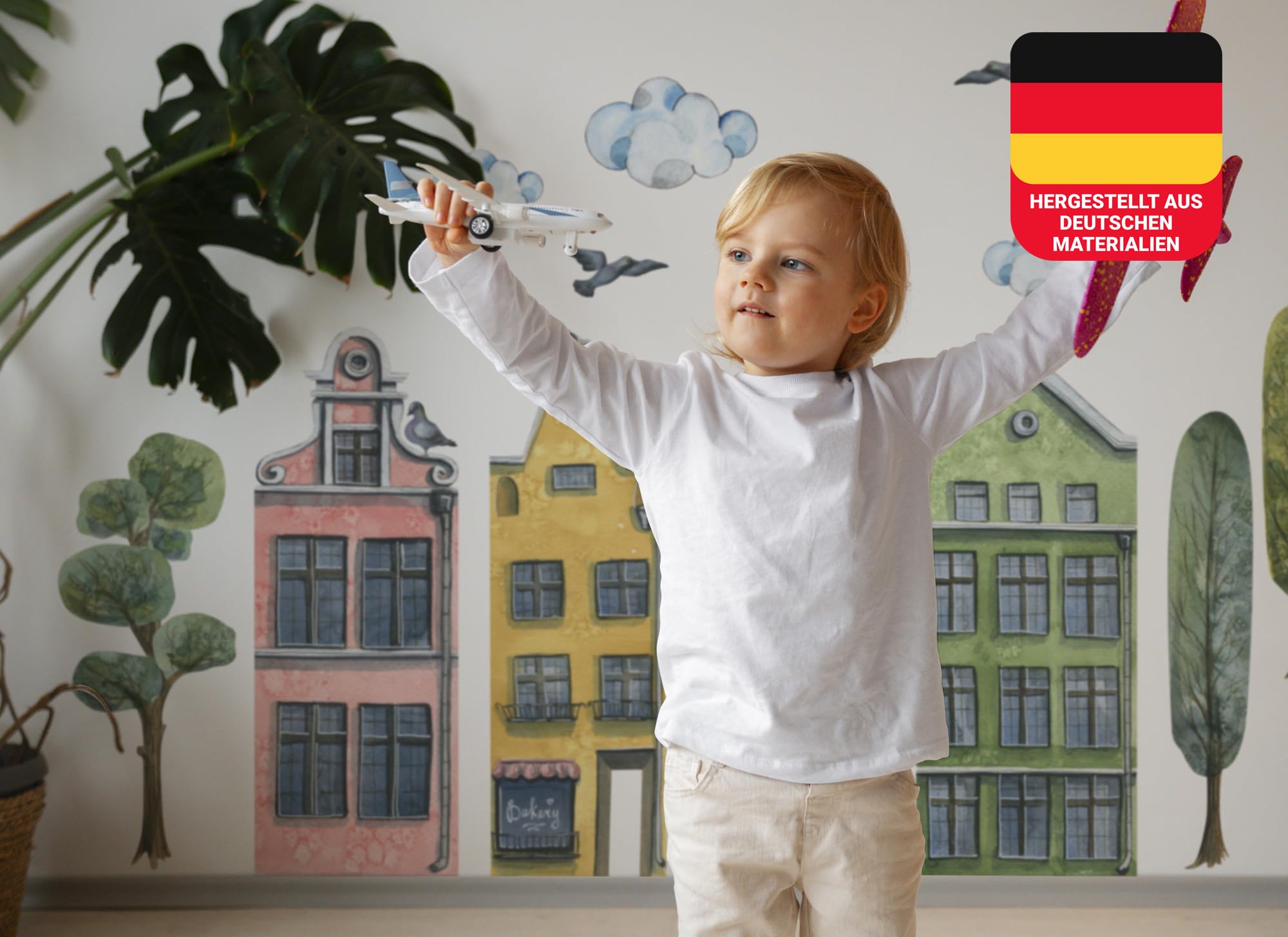 Wandtattoo Kinderzimmer Mädchen & Junge: Feuerhund & Stadt (180x140cm) | Kinderzimmer & Babyzimmer Deko | Wandsticker & Wanddeko Kinderzimmer | Wandaufkleber Kinderzimmer Wall Stickers os3026