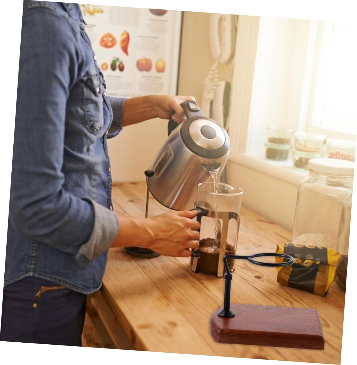 Coffee Filter Cup Holder Stand Hand-pour Dripper Rack Solid Wood Detachable Adjustable Height Stylish Decor