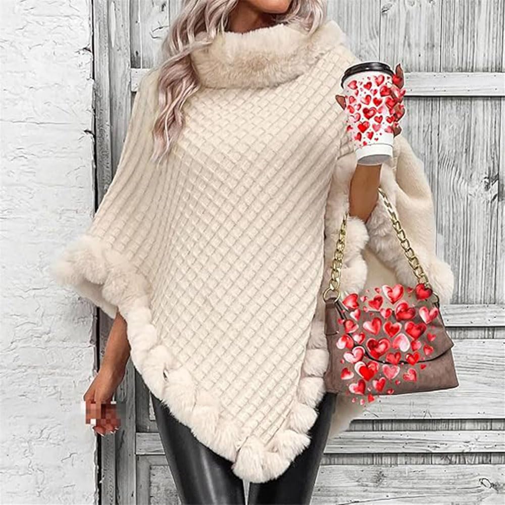 Suéteres de Piel abrigados de Cinco Puntas para Mujer, Poncho Tipo Chal Liso para otoño e Invierno.