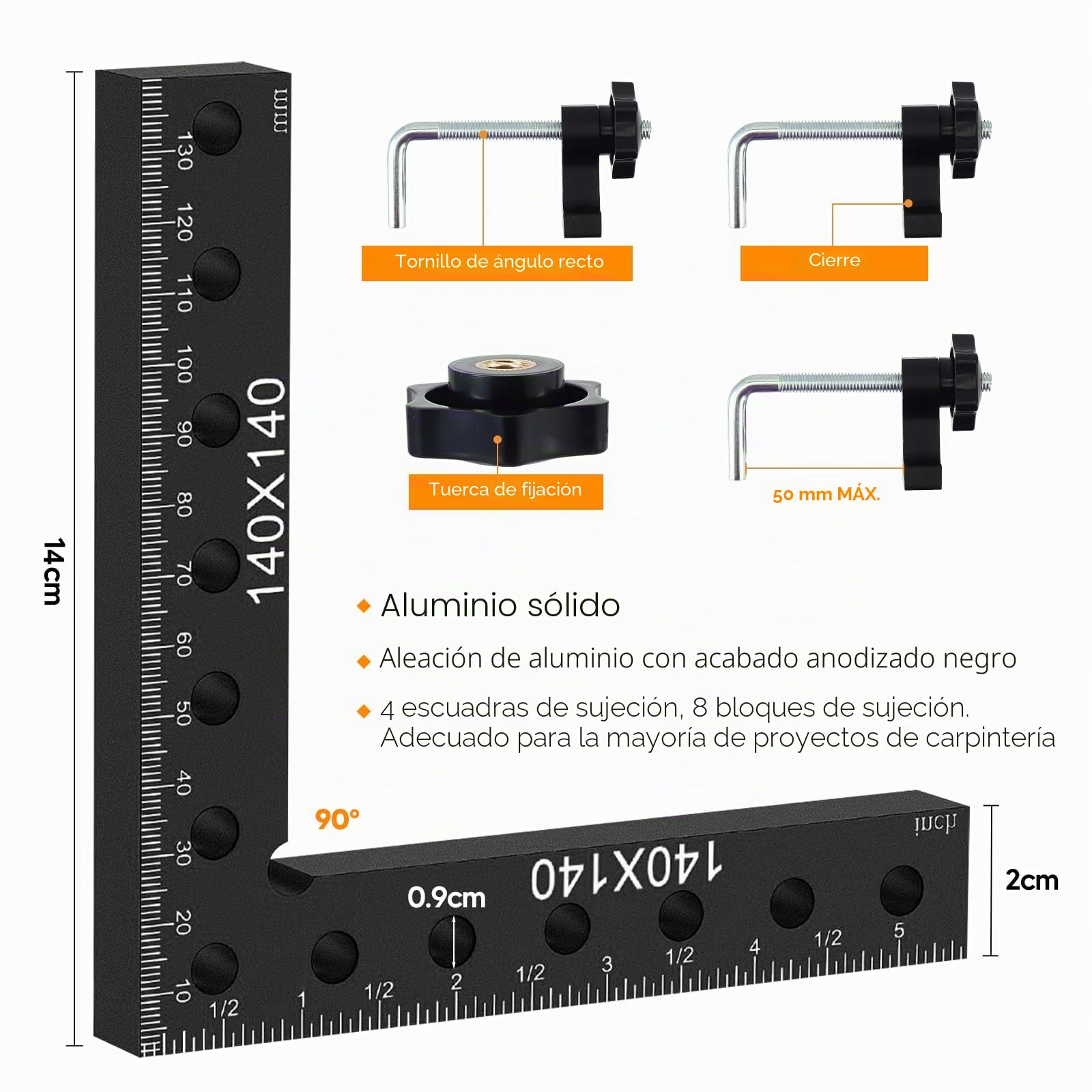 Juego de 4 Sargentos Carpintero de 90 Grados,Escuadras Metálicas Carpintero de Aluminio,Abrazaderas Metálicas para Sujetar Ángulos Rectos,Sargento Escuadra para Muebles,Bricolaje y Carpintería,Negro