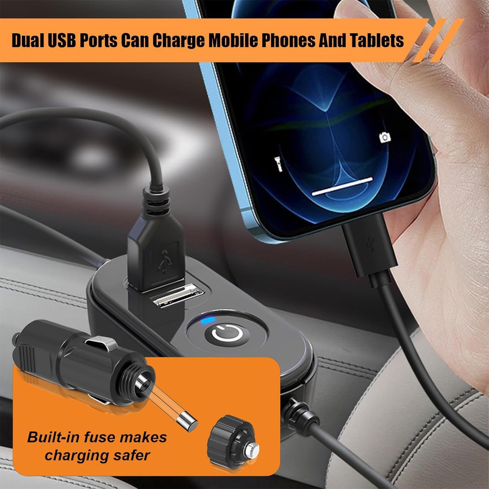 Ventilatore Auto Doppia Testa USMEI - 12V/24V, USB, 360° Regolabile, 3 Velocità - Foto 7