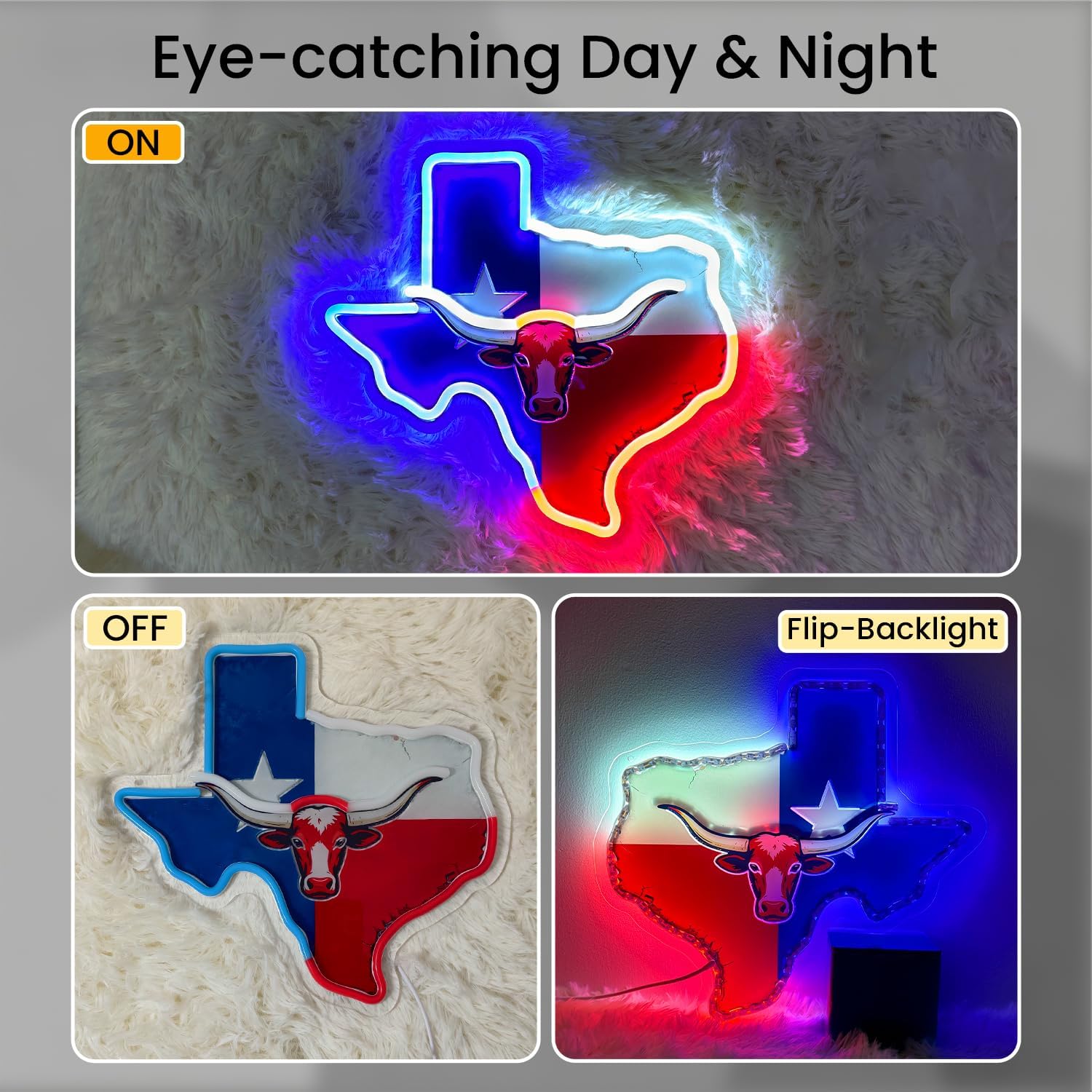 LED TEXAS Neon Sign Light Up Longhorns Lights Lighted Bull Neon Signs for Bedroom Dorm Hallway Garage Man Cave Bar Gaming Room Western Country Wall Decor Art Gifts