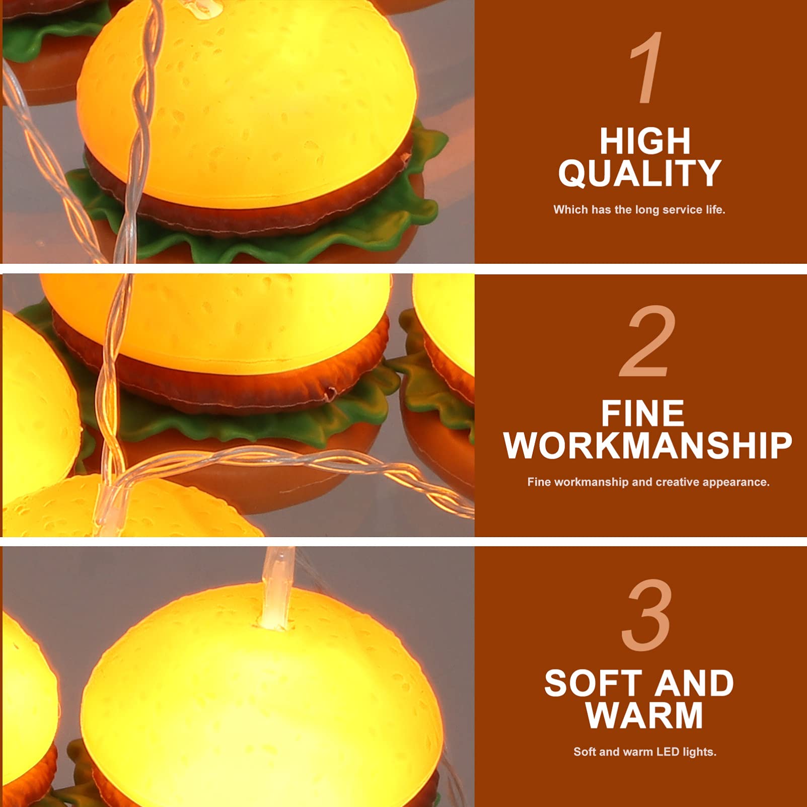 OSALADI 1ensemble Guirlande Led Forme De Hamburger Lampes Pour Décoration De Fête Chambre Garçon Fille Salon Et Restaurant Fonctionne Avec Piles Non Incluses Ambiance Chaleureuse Et