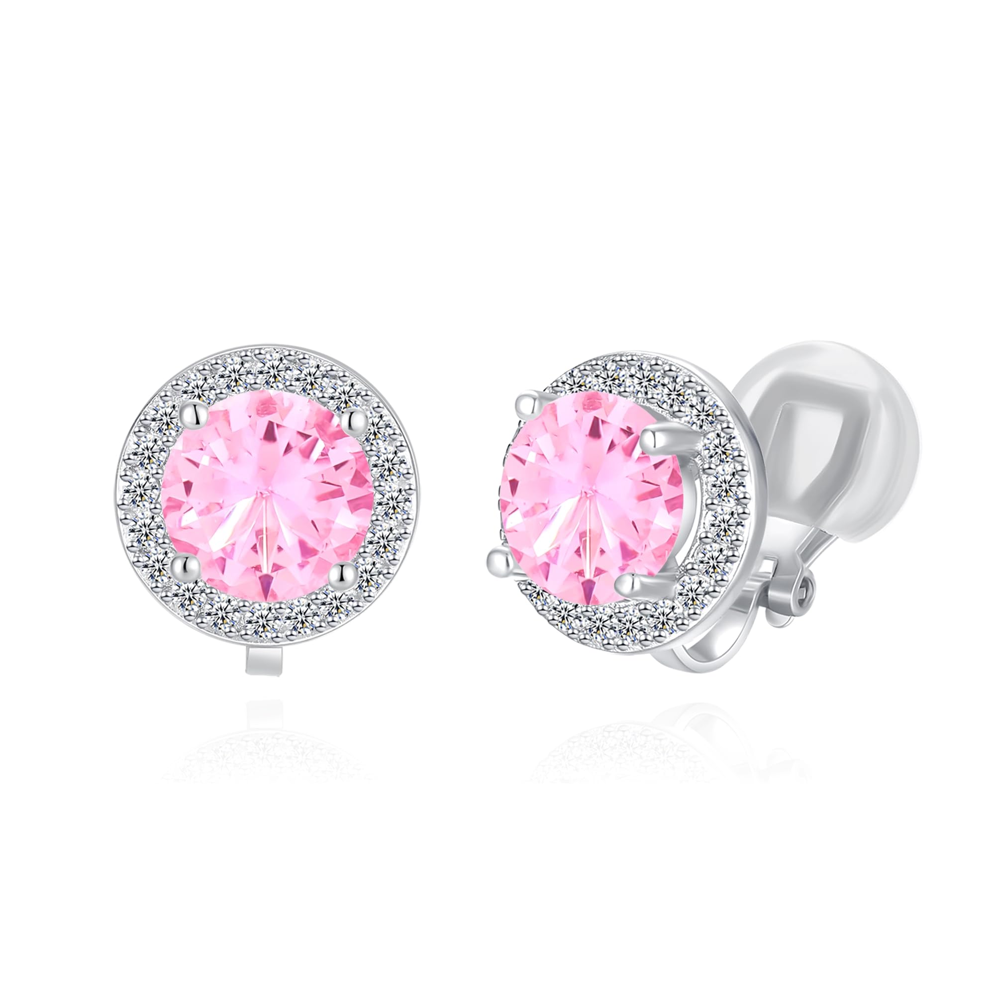 YOQUCOL 8MM Cubic Zirconia Crystal Clip On Stud Earrings Round Non Pierced Earrings for Women