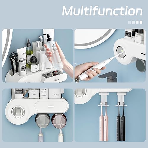 Miniatura 3 de PIBAOO Soporte para cepillos de dientes montado en la pared, dispensador multifuncional para cepillos de dientes y pasta de dientes para baño, 4